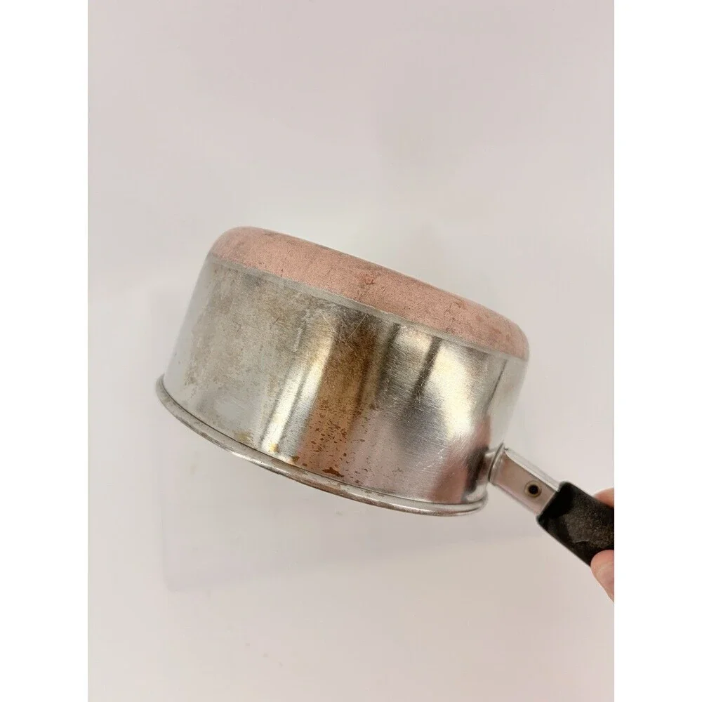 Vintage REVERE WARE 1 Qt Quart Copper Bottom Sauce Pan with Lid Stainless Steel